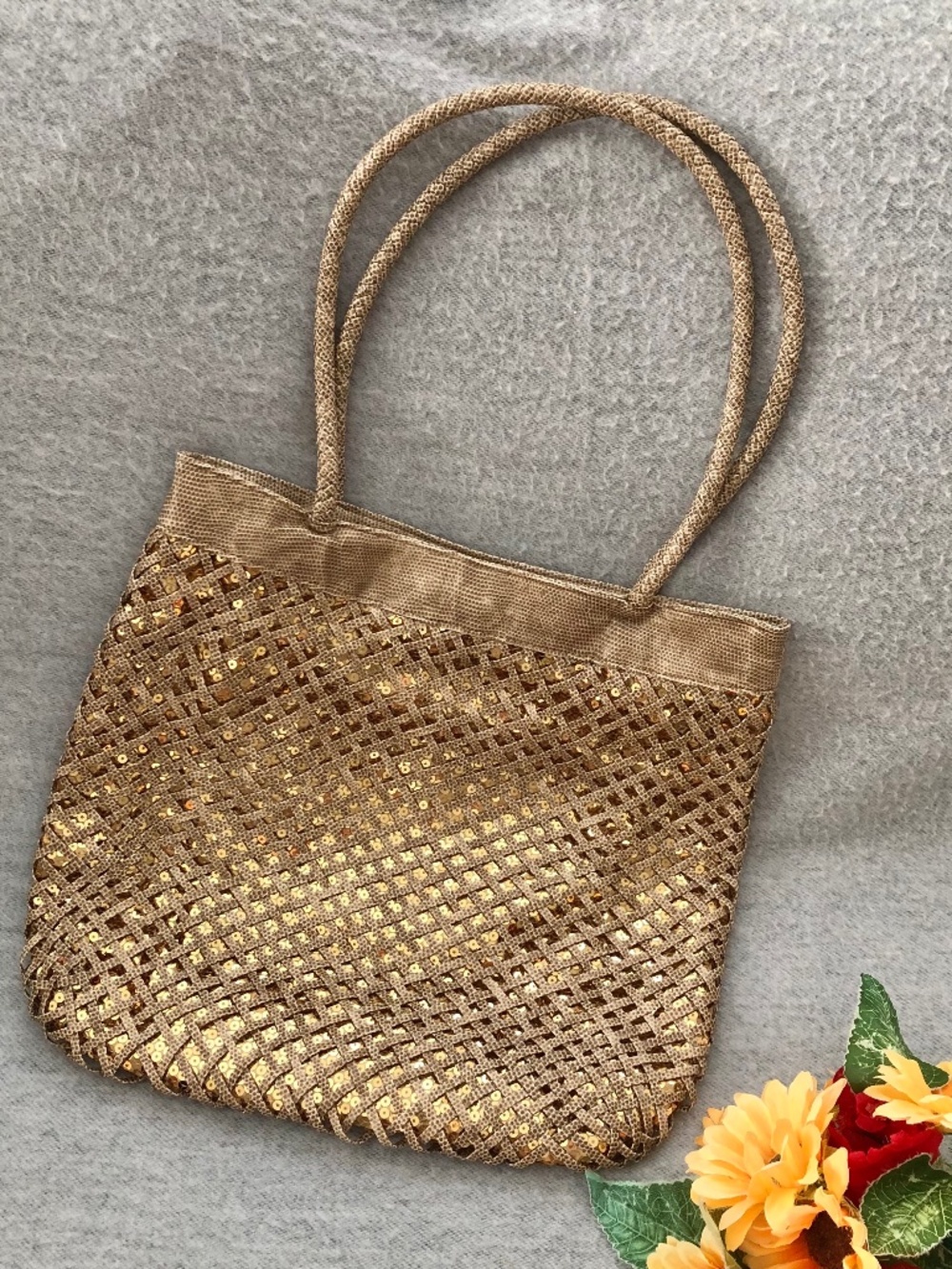 NWOT - Gold Sequin & Tan Faux Snakeskin Bag